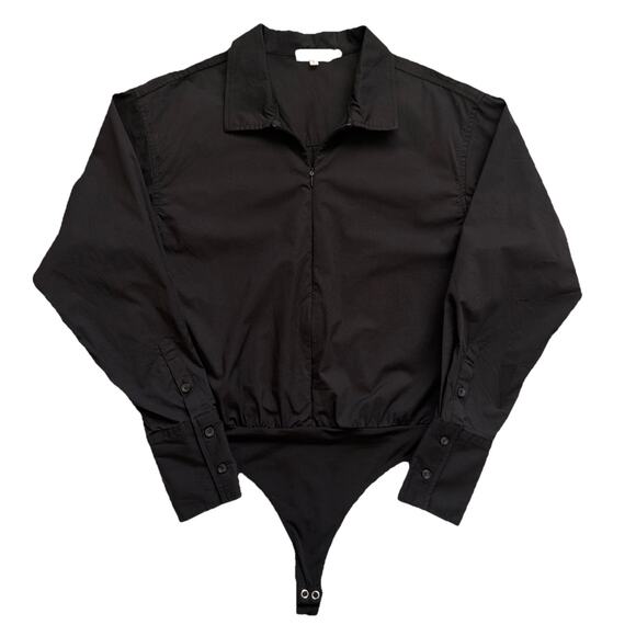 Good American Zip Front Poplin Bodysuit Womens Small Black Long Sleeves - Picture 10 of 11